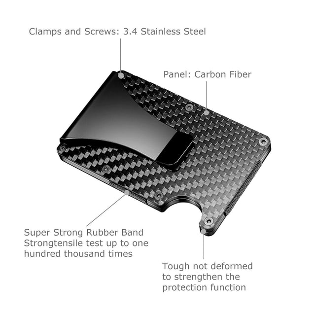 Men's RFID Blocking Slim Money Clip Carbon Fiber Wallet ID Credit Card Holder
