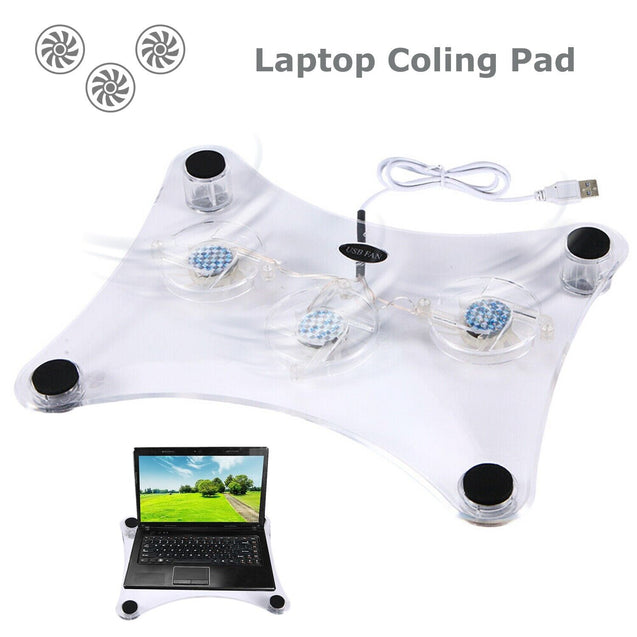 3 Fans USB Cooler Cooling Pad Stand LED Light Radiator for Laptop PC Notebook