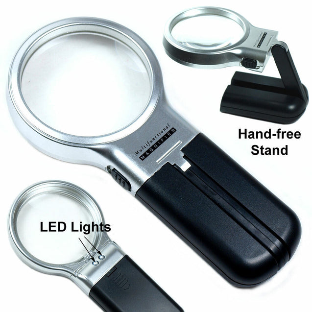 3X Illuminated Magnifier 3" Lighted Magnifying Glass LED Folding Stand