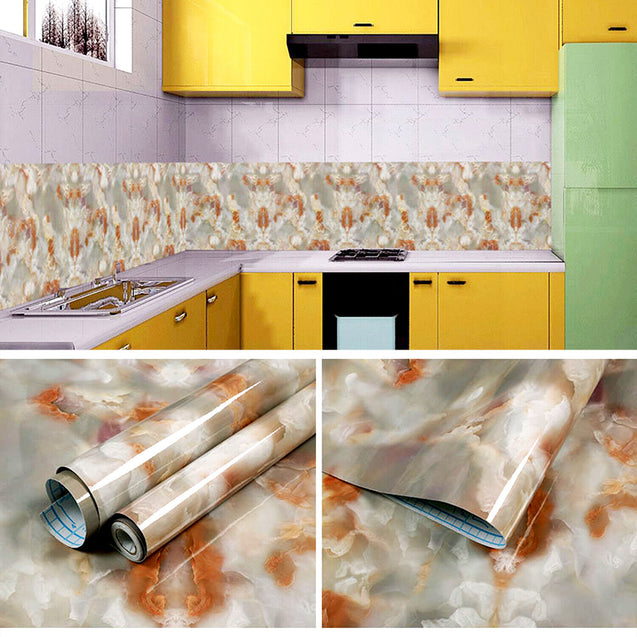Self Adhesive Peel & Stick Wallpaper Marble PVC Kitchen Countertop 9.84ftx1.97ft