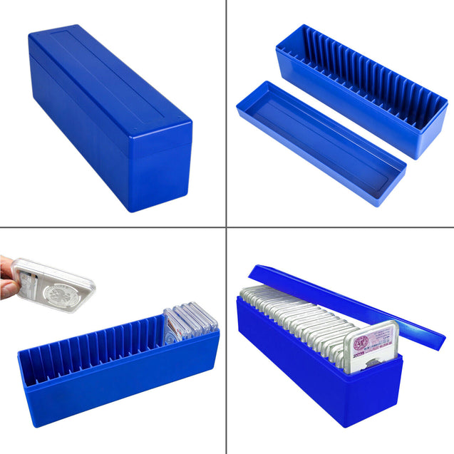 Storage Box Plastic Case for 20 Certified PCGS NGC Slabs Coin Holders Blue NEW