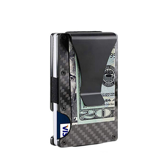 Men's RFID Blocking Slim Money Clip Carbon Fiber Wallet ID Credit Card Holder