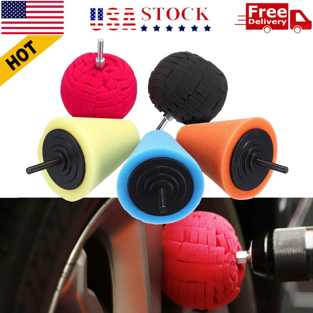 Foam Drill Polishing Cone Ball Pads Kit Car Hub Waxing Buffing Wheel Polisher 4"