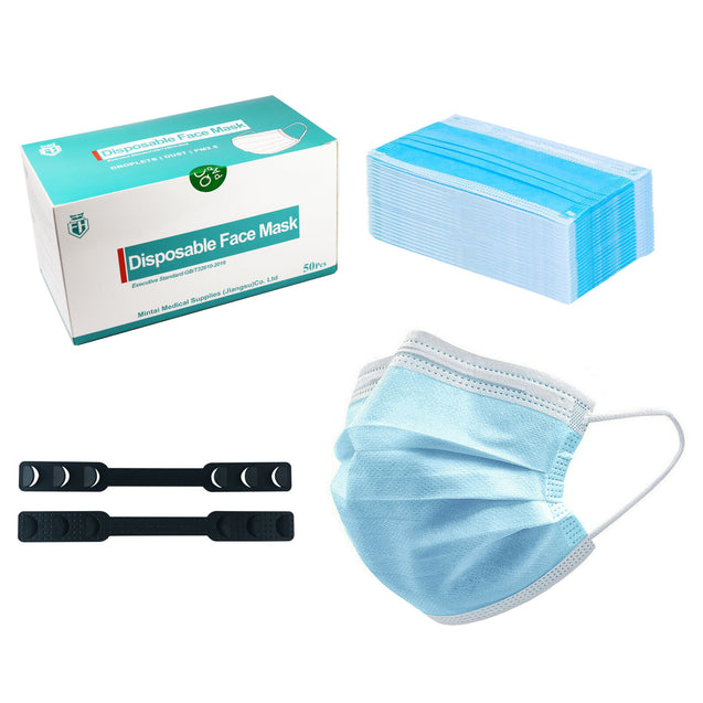 50 PCS 3-PLY Disposable Face Mask Dental Protective with Earloop Mouth Cover