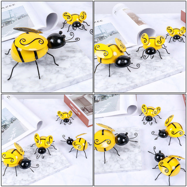 Decorative Metal Bumble Bee Garden Accents - Lawn Ornaments - Set of 4