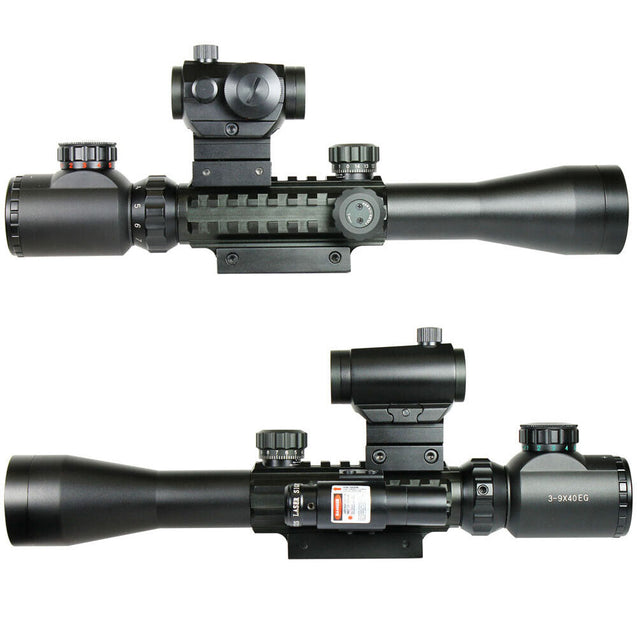 3-9X40 Illuminated Rifle Scope with Red Laser & 5 MOA Dot Sight