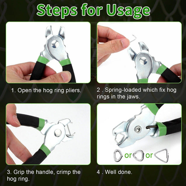 Straight Hog Ring Pliers 240PCS 3/4 1/2 3/8 inch Rings Kit Upholstery Seat Cover