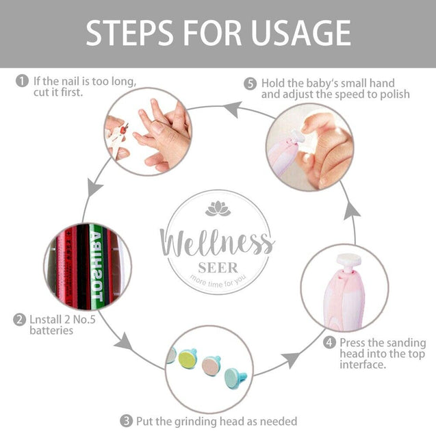 Electric Baby Nail File Trimmer/Manicure Toddler Toes Trim Nails Polish Set Blue