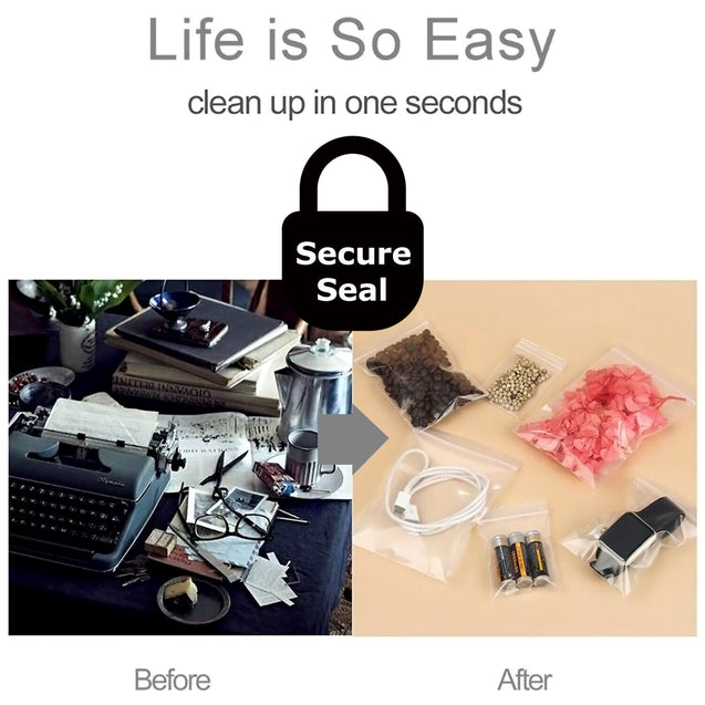 Clear Resealable Bag Plastic Zip Seal Bags Poly Zipper 2.07mil / 2.26mil