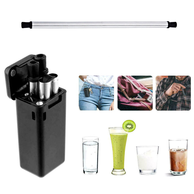 Pack of 2 ECO Friendly Reusable Collapsible Straws Stainless Steel Portable Case