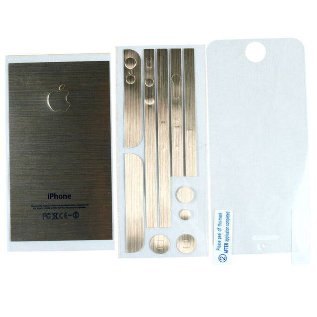 Gold Full Body Wrap Decal Skin Sticker + Stylus + Clear Cover for iPhone 5 5S