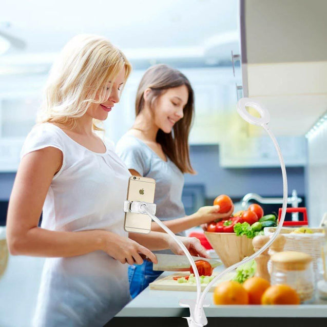 LED Selfie Ring Light Phone Holder Flexible Stand Long Arm for Stream Live Lamp