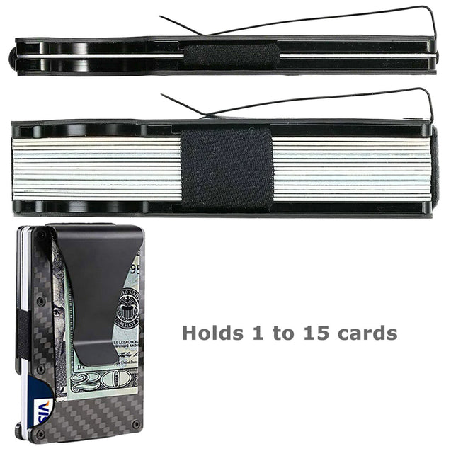 Men's RFID Blocking Slim Money Clip Carbon Fiber Wallet ID Credit Card Holder