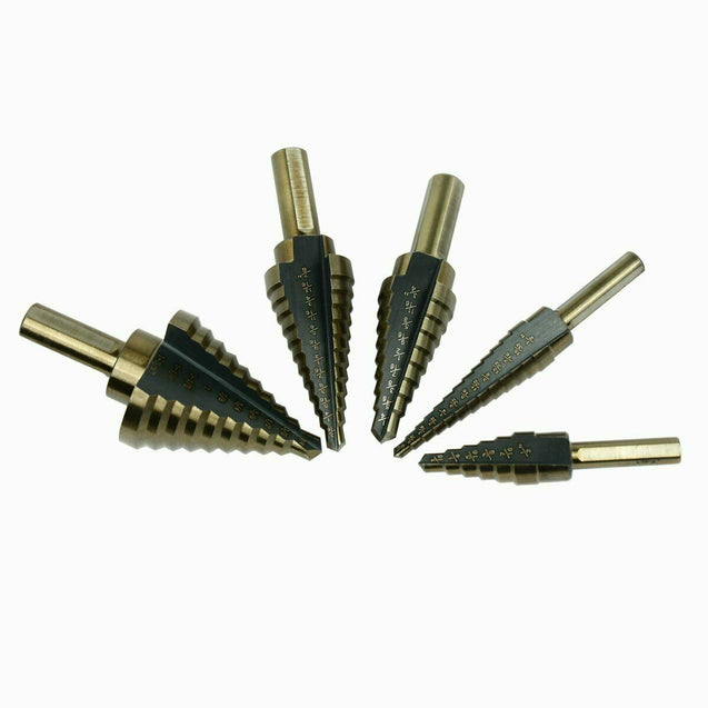 5X HSS Cobalt Multiple Hole Cut 50 Sizes Step Drill Bit Set Kit w/ Aluminum Case
