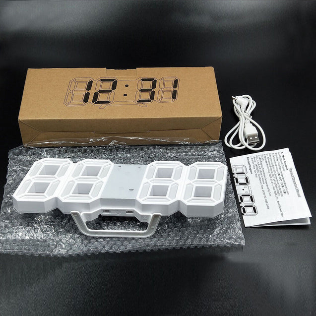 Digital 3D LED Big Wall Desk Alarm Clock Snooze 12/24 Hours Auto Brightness USB