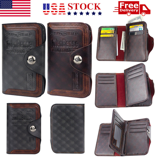 Mens Men's S4 Retro Leather Vertical Section Credit Card Holder Wallet with Hasp