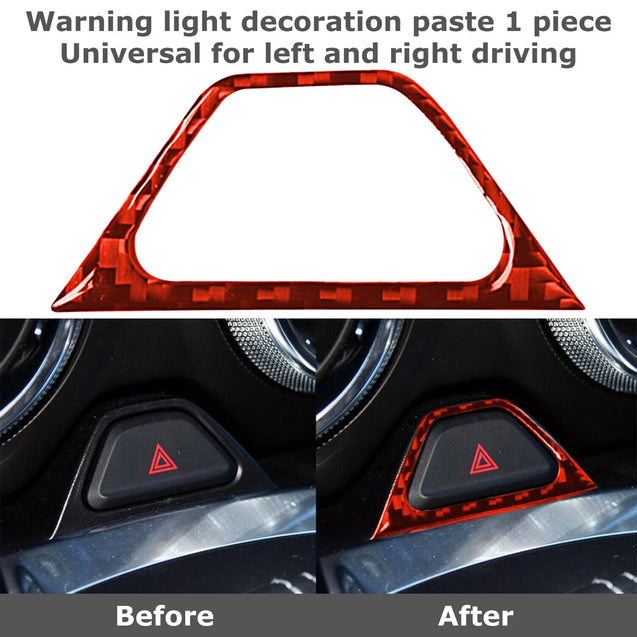 Carbon Fiber Warning Light Button Cover Trim Red For Chevrolet Camaro 2016-2019