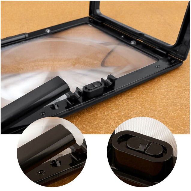Full Page 3X Large Magnifier Book Reading Aid Magnifying Glass w/ 4 LED Lights