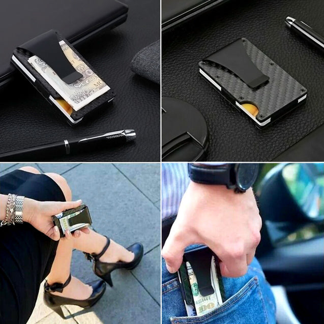 Men's RFID Blocking Slim Money Clip Carbon Fiber Wallet ID Credit Card Holder