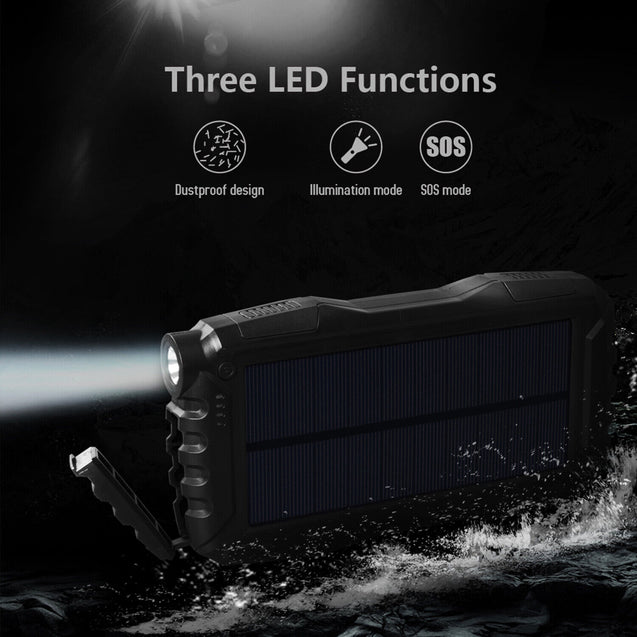 25000mAh Solar Power Bank Battery Dual USB Waterproof Charger for Phone 3 Color