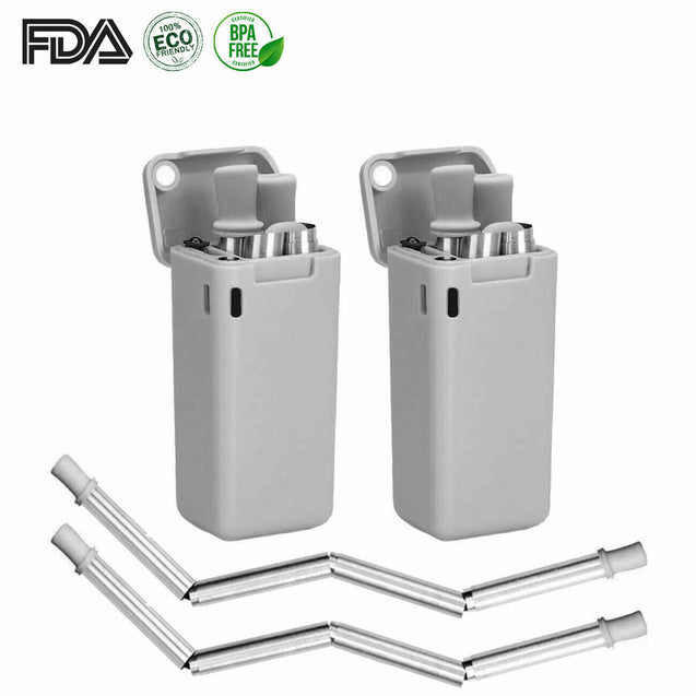Pack of 2 ECO Friendly Reusable Collapsible Straws Stainless Steel Portable Case