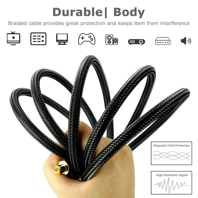 Braided Toslink Digital Fiber Optic Optical Audio Cable SPDIF Dolby DTS