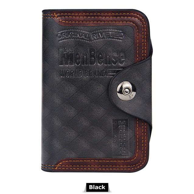 Mens Men's S4 Retro Leather Vertical Section Credit Card Holder Wallet with Hasp