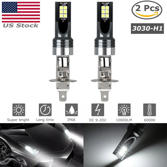 2PCS H1 LED Headlight Bulbs Conversion Kit 100W 14000LM 6500K High Low Beam Lamp