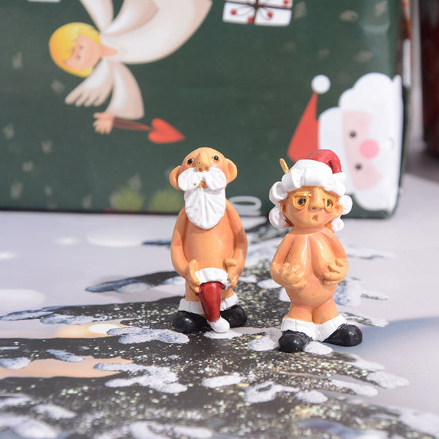 2PCS Resin Santa Claus Ornament Naked Santa Naughty Funny Christmas Tree Pendant