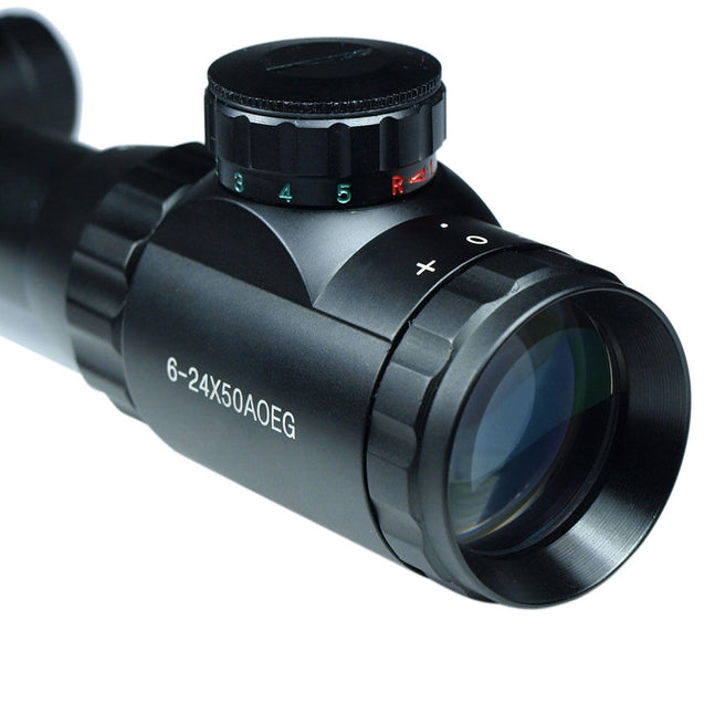 6-24X50 AOEG Rifle Scope Dual illuminated with Red Laser Sight & PEPR Rail Mount
