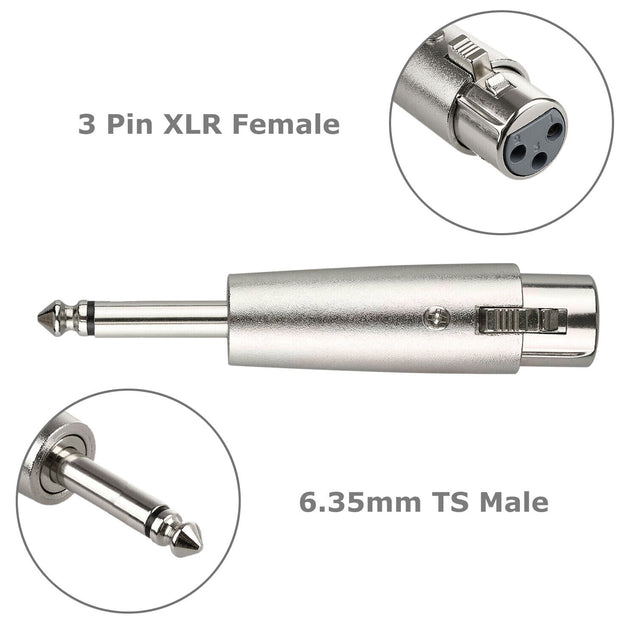 3Pin XLR Female to 1/4" 6.35mm Mono Male Plug Audio Cable Mic Adapter 4 Pack