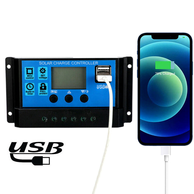 60A 12V/24V PWM Solar Panel Regulator Charge Controller Auto Focus Tracking