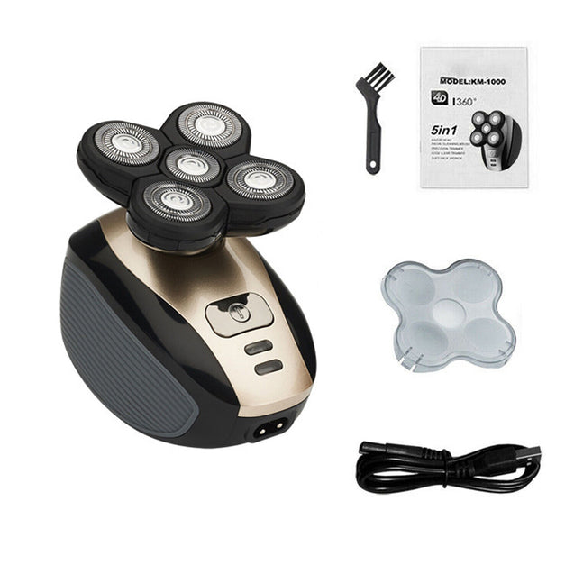5-in-1 4D Rotary Electric Shaver Rechargeable Bald Head Shaver Beard Trimmer