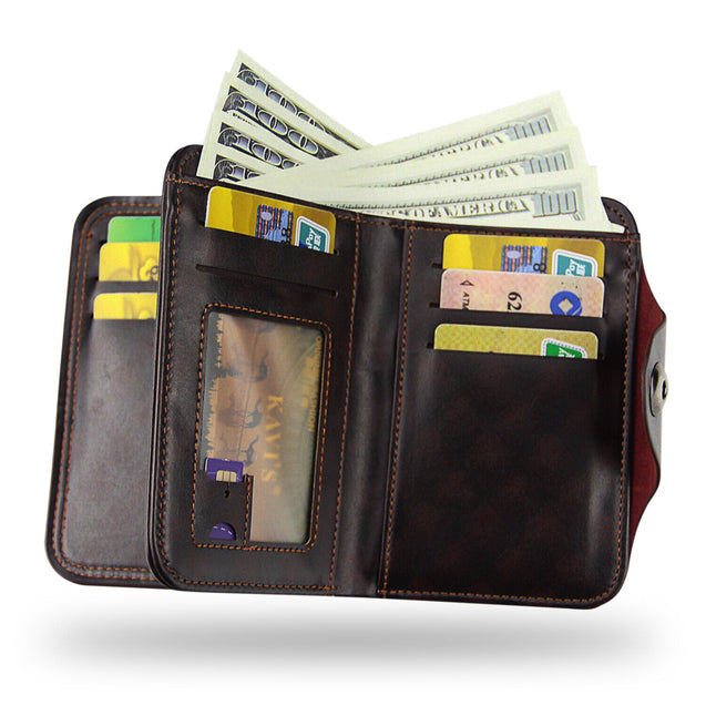 Mens Men's S4 Retro Leather Vertical Section Credit Card Holder Wallet with Hasp