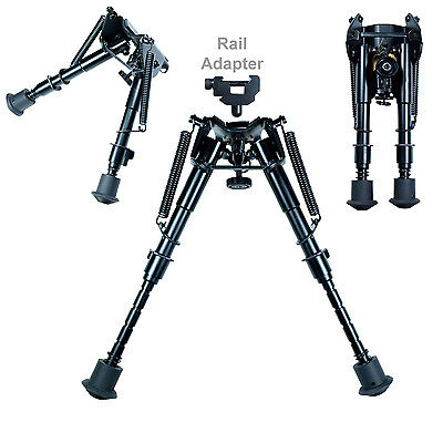 6" ~ 9" Adjustable Spring Return Foldable Rifle Bipod Picatinny w/ Rail Adapter