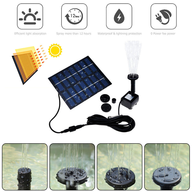 Solar Power Fountain Submersible Water Pump With Filter Panel Pond Pool 150L/h