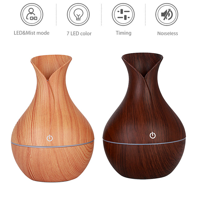 7 Color Aroma Essential Oil Diffuser Wood Grain Aromatherapy Humidifier 130ML