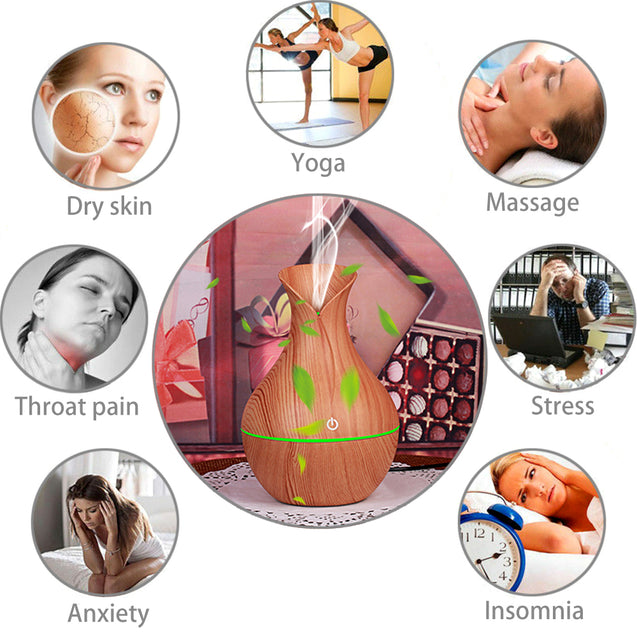 7 Color Aroma Essential Oil Diffuser Wood Grain Aromatherapy Humidifier 130ML