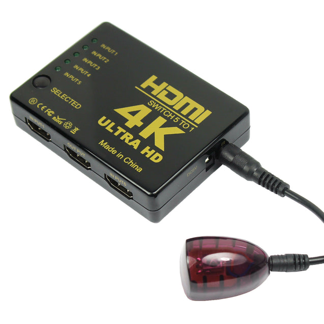 Ultra HD 4K 5 Port HDMI Switch Box Splitter 3D 1080P IR Remote Control HUB - Anyvolume.com