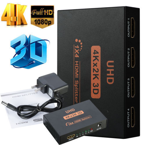 Ultra HD 4K 4 Port HDMI Splitter 1x4 Repeater Amplifier 1080P 3D Hub 1 In 4 Out - Anyvolume.com