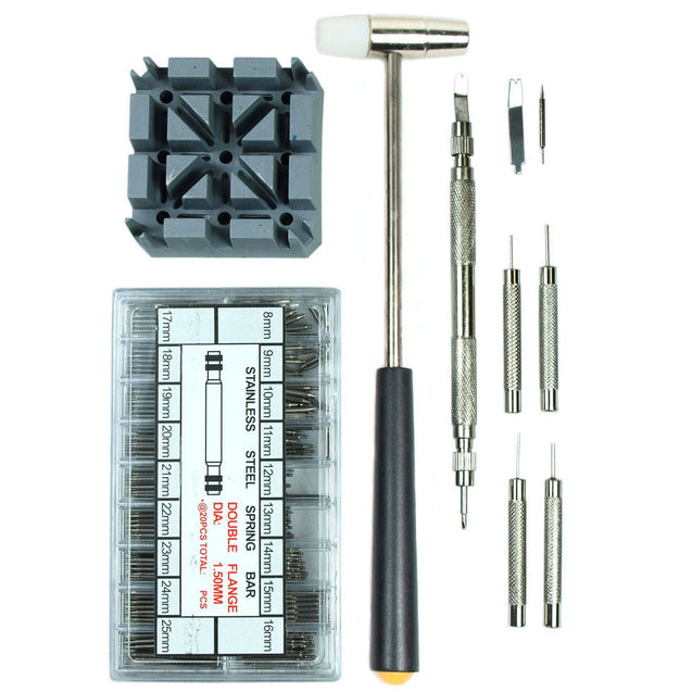 Watch Band Spring Bar Tool Kit - Hammer Punch Pusher Strap Holder with Link Pins - Anyvolume.com