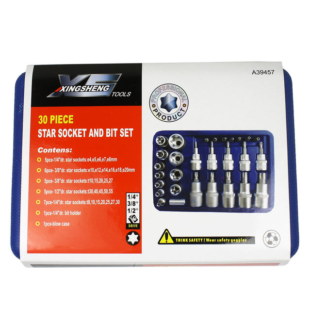 New 29PCS Torx Socket Bit Set 1/4" 3/8" 1/2" Chrome Vanadium Bright Chrome - Anyvolume.com