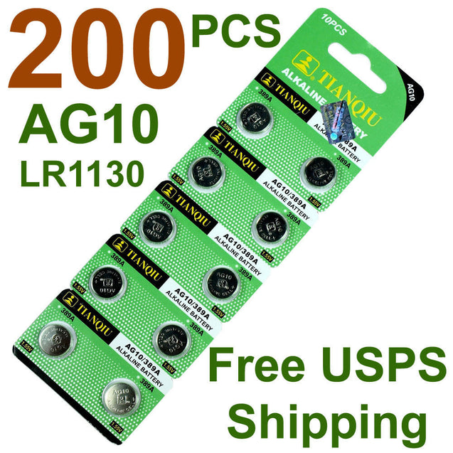 200 PCS  LR1130 AG10 389 Alkaline Battery 1.5V Button Cell for Watch Calculator - Anyvolume.com