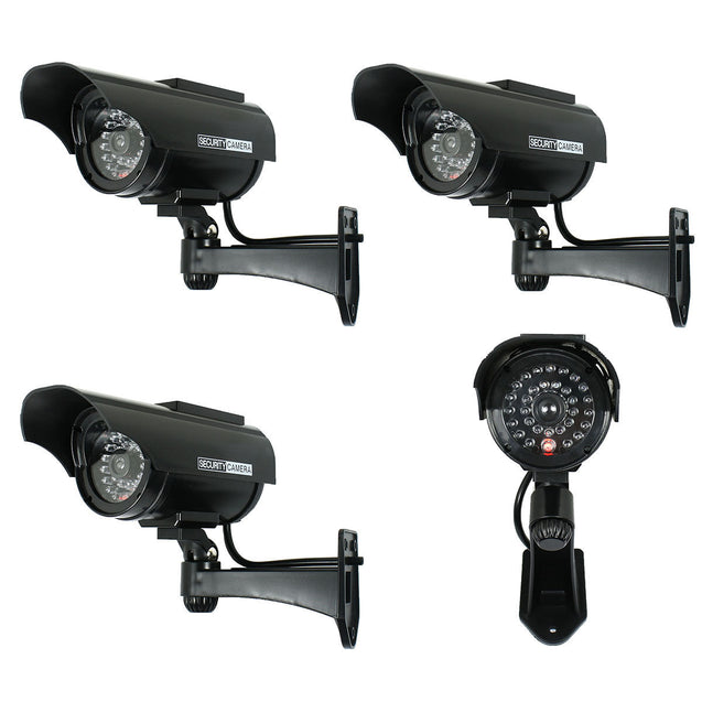 4X Solar Powered Dummy Surveillance Security Camera CCTV LED Record Light -Black - Anyvolume.com