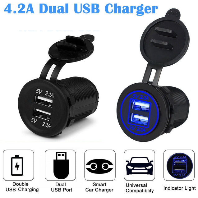 12V Car Cigarette Lighter Socket Dual 2.1A USB Port Charger Power Outlet LED - Anyvolume.com