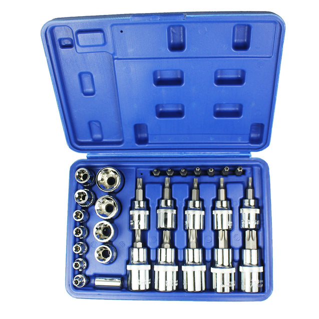 New 29PCS Torx Socket Bit Set 1/4" 3/8" 1/2" Chrome Vanadium Bright Chrome - Anyvolume.com