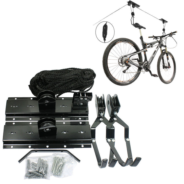 Bicycle Lift Bike Ceiling Mount Pulley Hoist Rack Garage Storage Hooks Hanger - Anyvolume.com