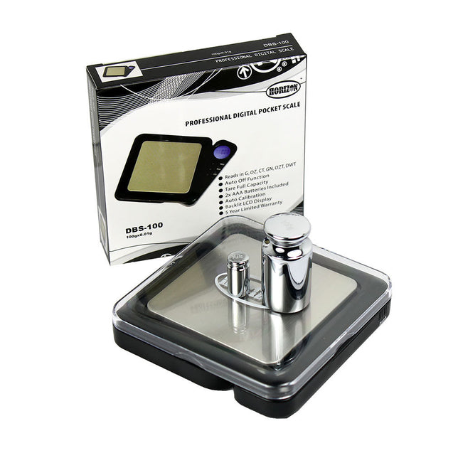 Horizon DBS-100 Digital Pocket Scale 100g x 0.01g with Calibration Weights - Anyvolume.com