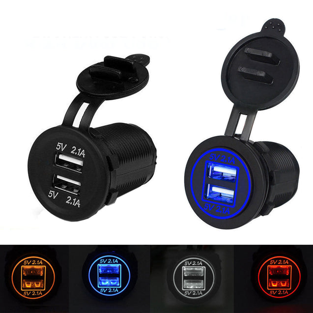 12V Car Cigarette Lighter Socket Dual 2.1A USB Port Charger Power Outlet LED - Anyvolume.com