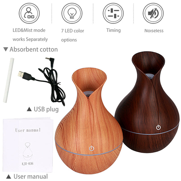 7 Color Aroma Essential Oil Diffuser Wood Grain Aromatherapy Humidifier 130ML